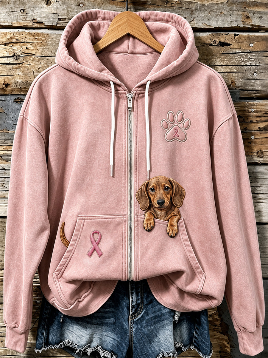 Kvinnors snygga hund & rosa Ribbon Paw Skriv ut Zip-Up HoodieName