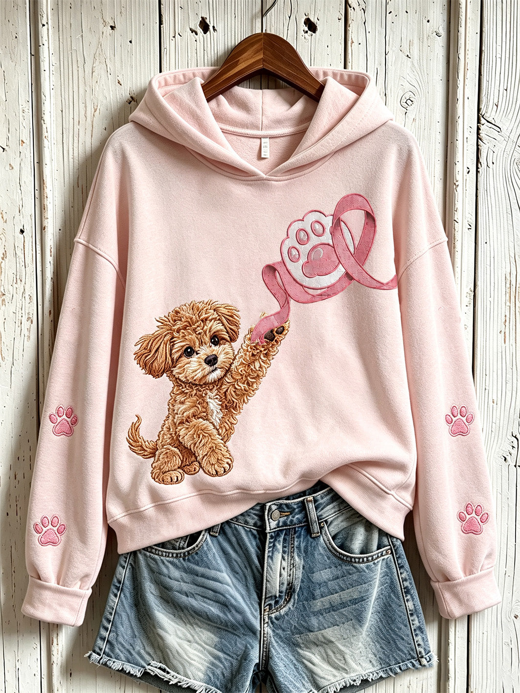 Kvinnors bröstcancer Temade söta hund mönster Prints Casual Sweatshirt