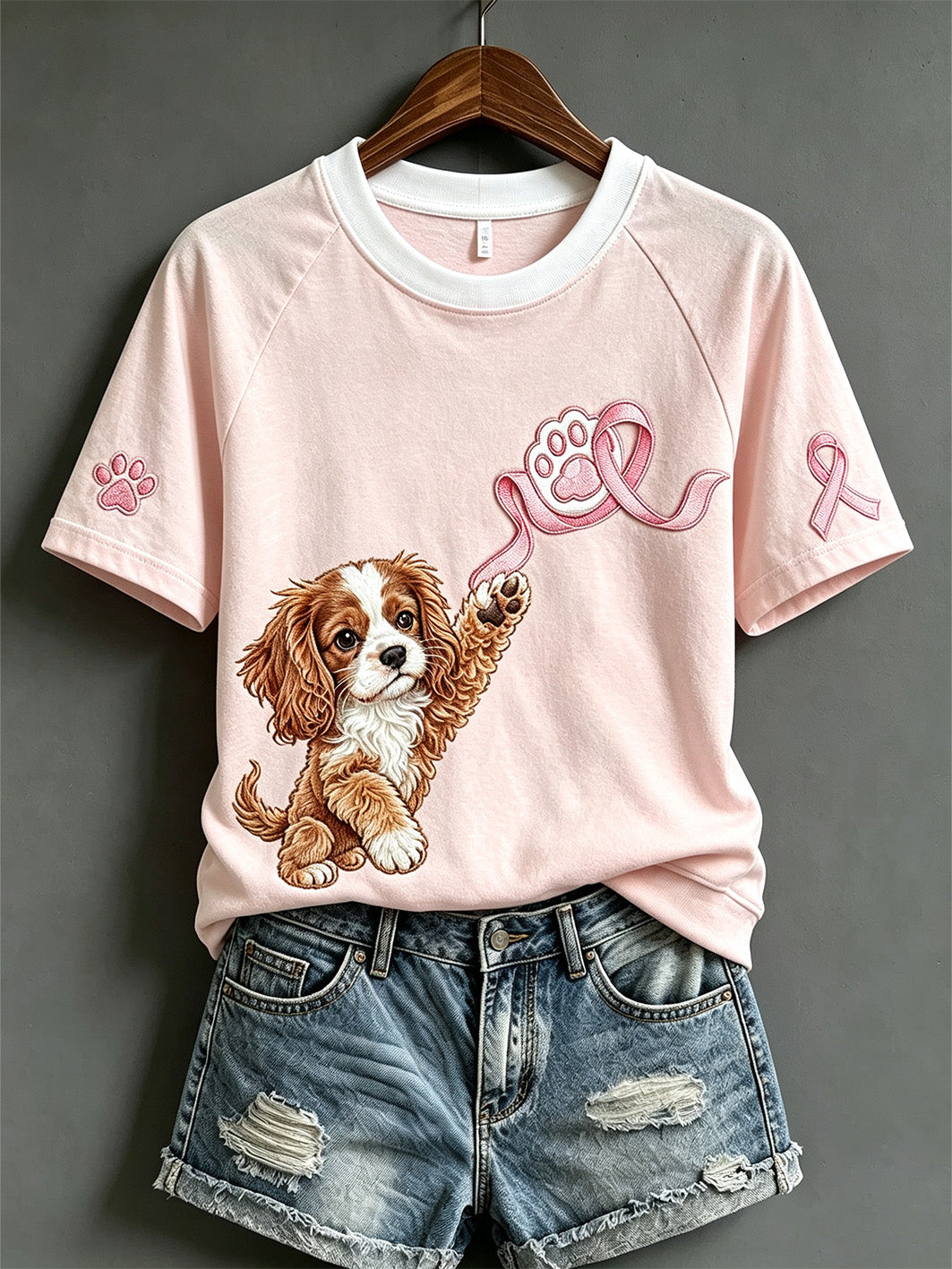 Kvinnors bröstcancer Tema söt hund mönster Prints Casual Short Slem T-shirt