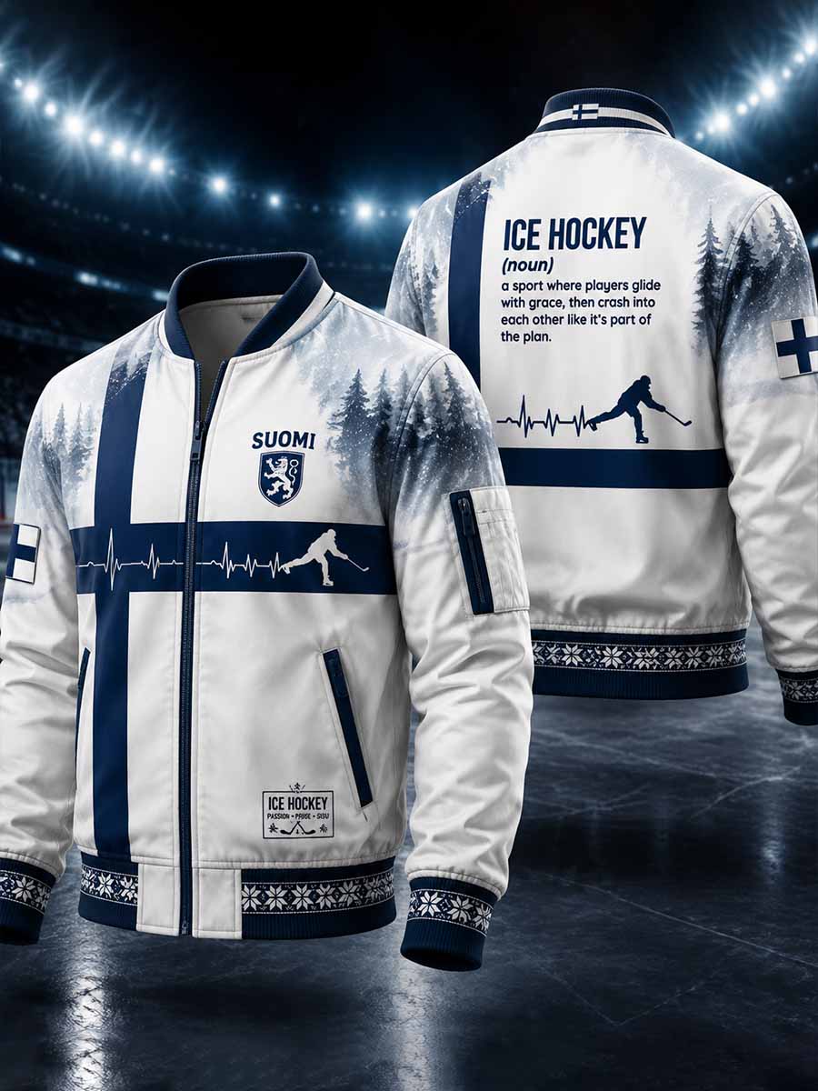 Herrjacka med retrodesign och finsk ishockeygrafik
