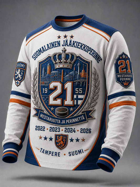 Herrtröja i retrostil med Tappara-mästerskapsmotiv och tryckt logotyp