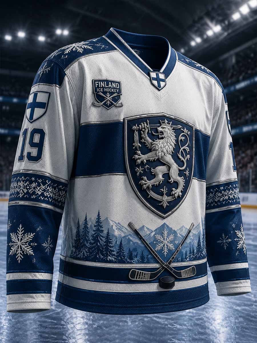 Vintage-långärmad t-shirt för män med finsk ishockeytryck