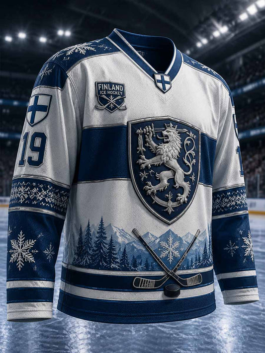 Vintage-långärmad t-shirt för män med finsk ishockeytryck
