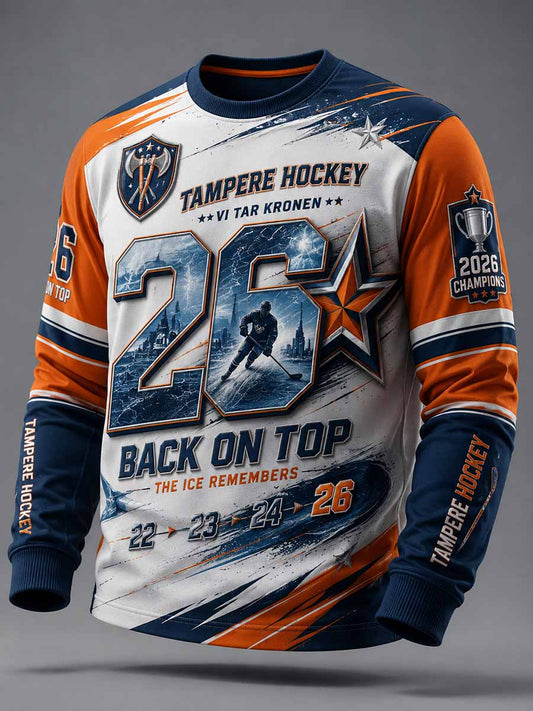 Herrtröja i retrostil med Tappara-mästerskapsmotiv och tryckt logotyp