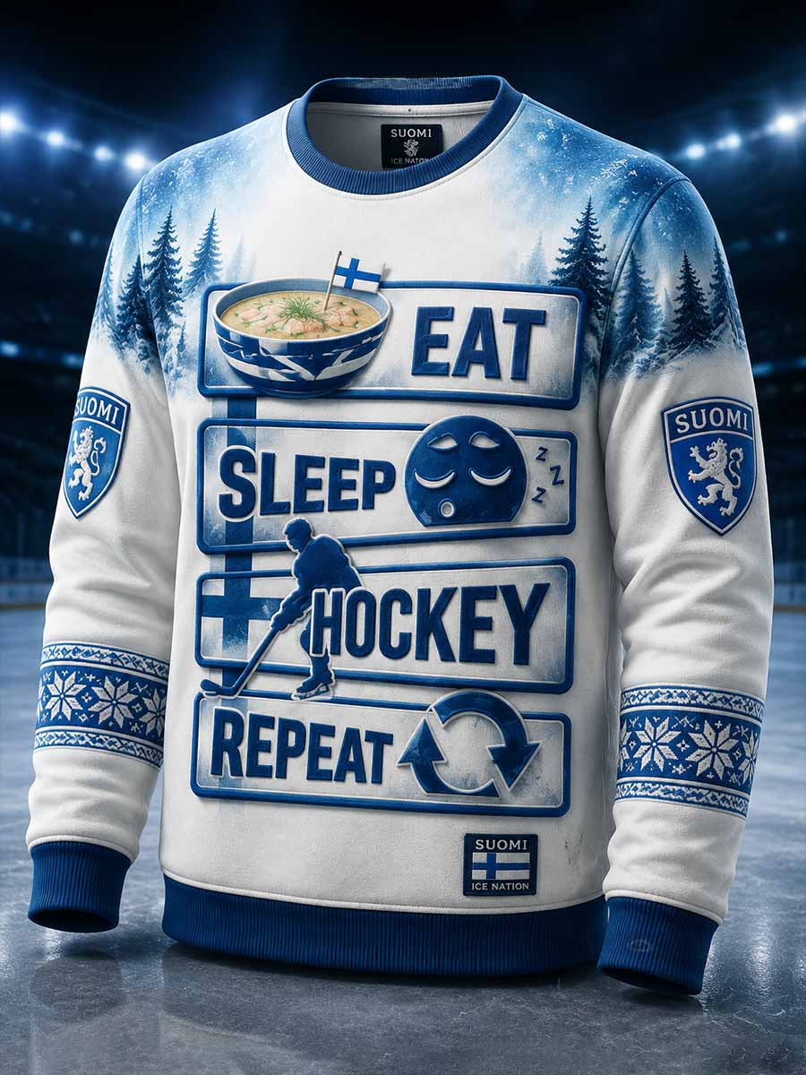 Herrtröja med retrodesign och finsk ishockeygrafik