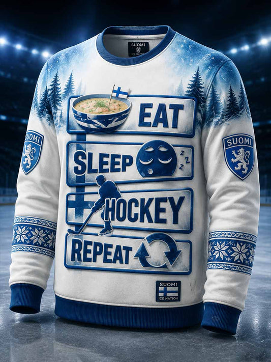 Herrtröja med retrodesign och finsk ishockeygrafik