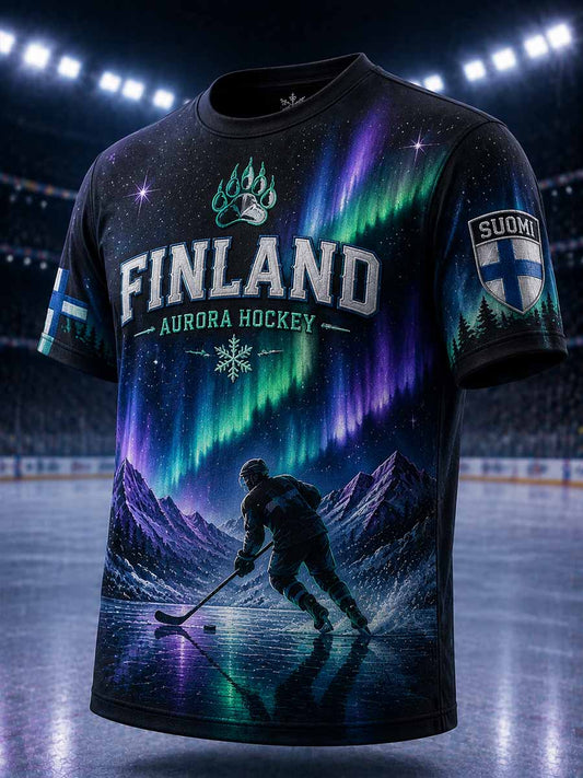Vintage-T-shirt för män med finskt ishockeymönster