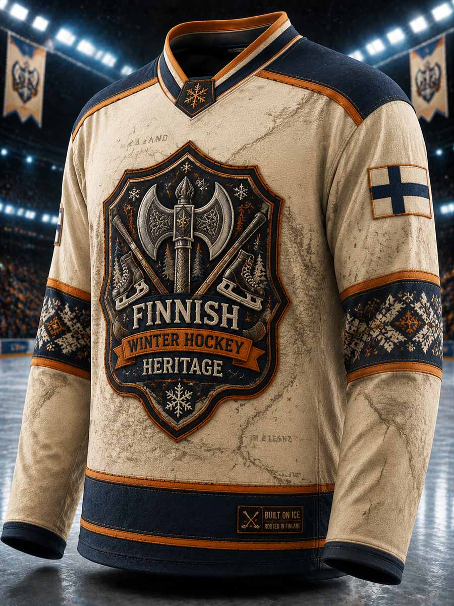Herrtröja i finsk ishockey med tryckt axmönster från Tampere