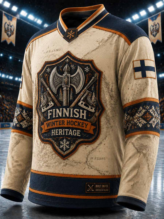 Herrtröja i finsk ishockey med tryckt axmönster från Tampere