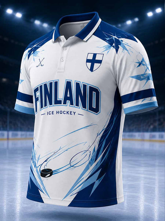 Vintage-polo för män med finskt ishockeymönster