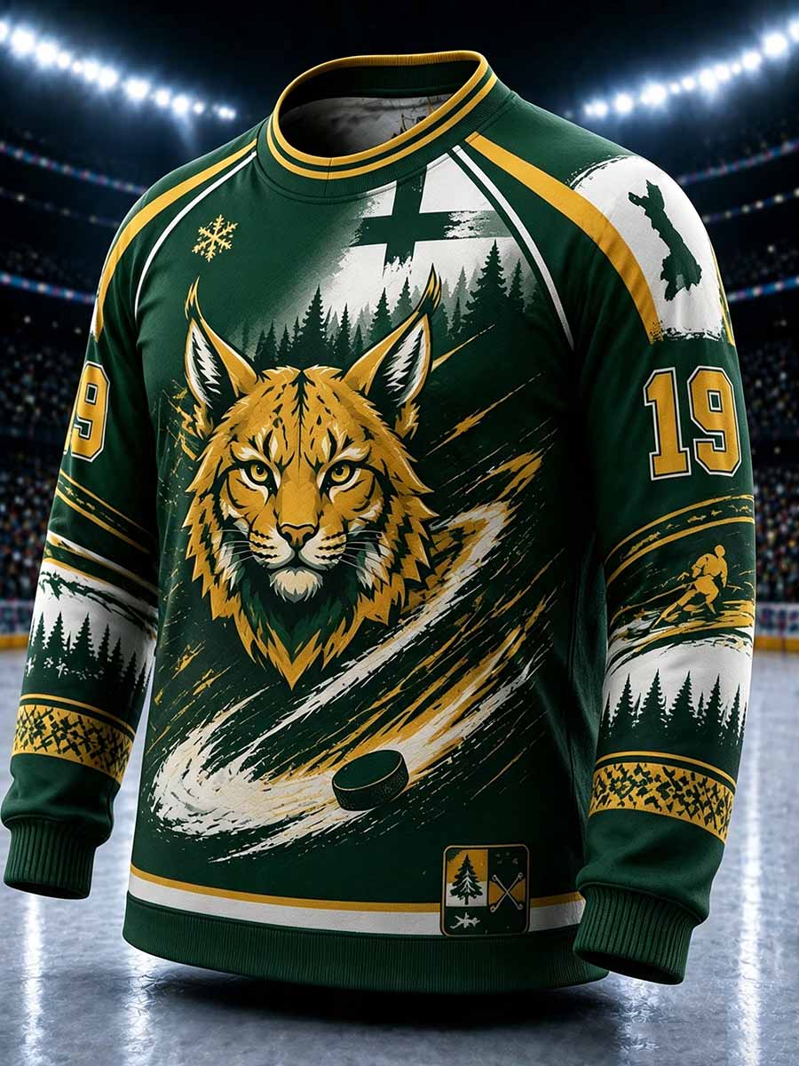 Herrtröja med finsk Ilves-ishockeymönster och tryck