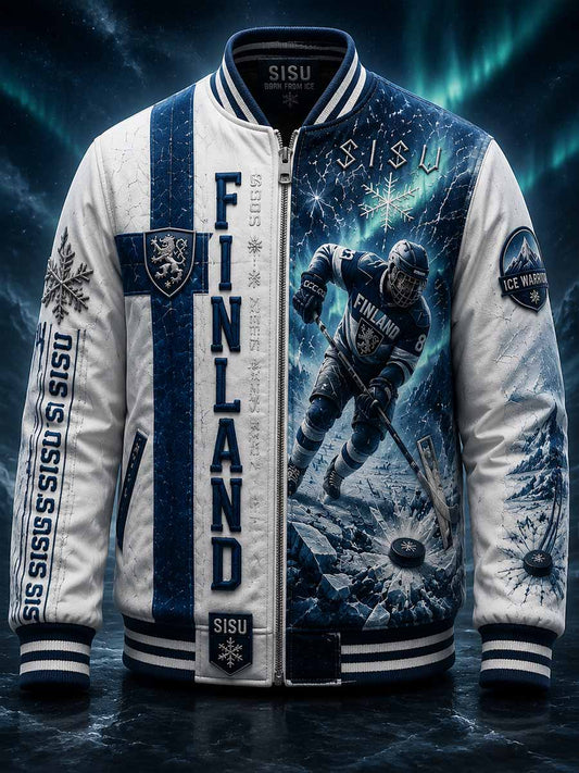 Herrjacka med retrodesign och finsk ishockeygrafik