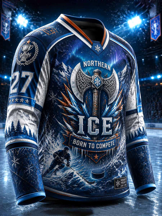 Herrtröja i finsk ishockey med tryckt axmönster från Tampere