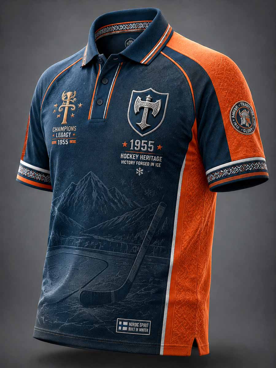 Herrpolotröja i vintagestil med minnesmönster för ishockeylaget Tappara från 1955