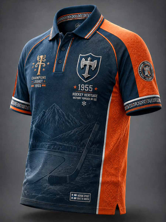 Herrpolotröja i vintagestil med minnesmönster för ishockeylaget Tappara från 1955