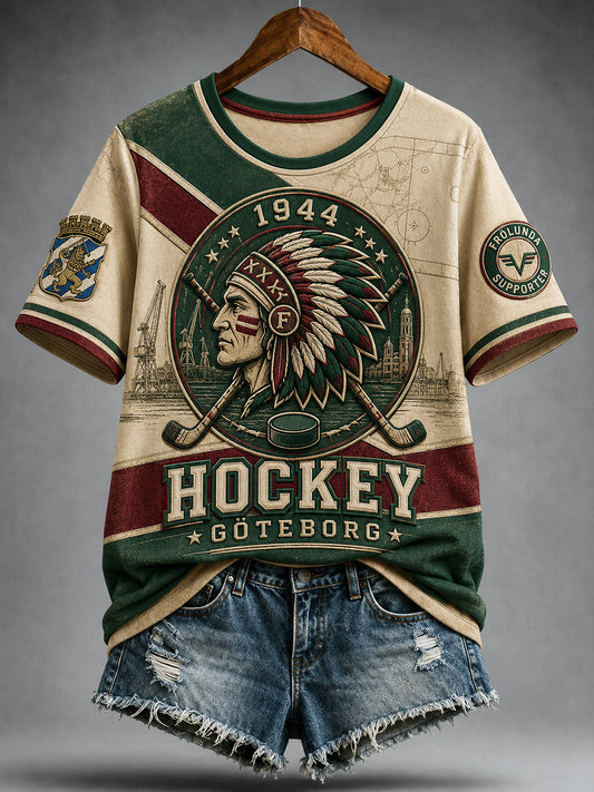 Kvinnlig 1944 Göteborg Hockeyarv Våffelmönstrad T-shirt med korta ärmarna