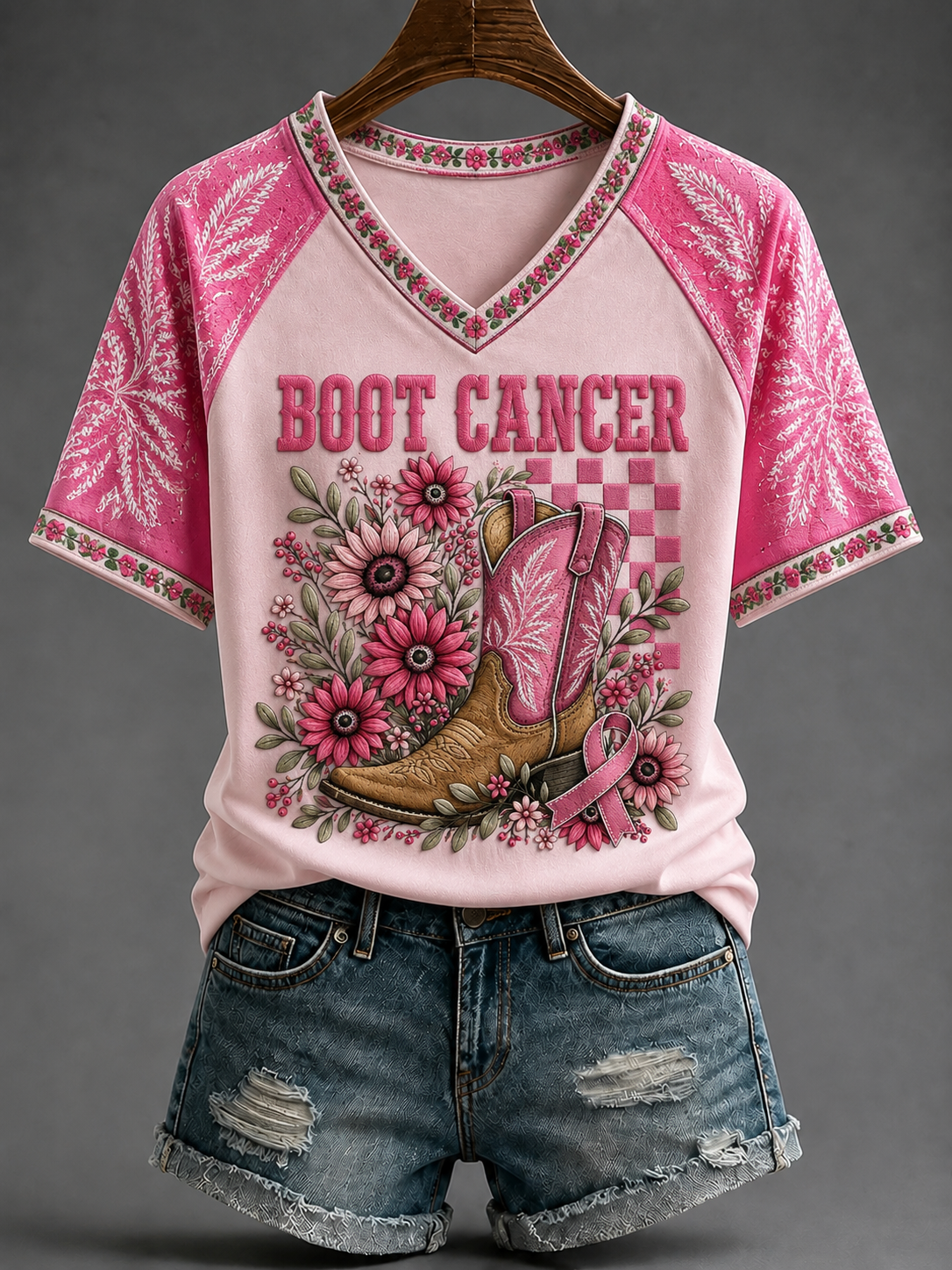 Dammstövel Cancer V-ringning axellös kortärmad t-shirt