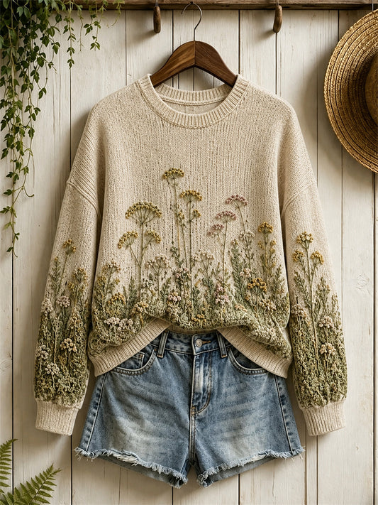 Kvinnors Vintage Forest Wild Floral Print besättning hals tröjar