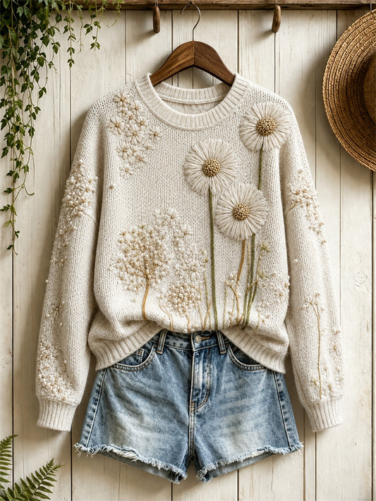 Kvinnors Vintage Forest Dandelion Floral Print besättning hals tröjar