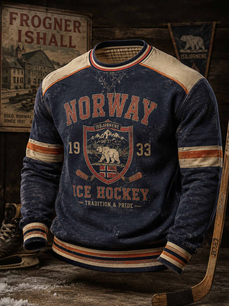 Herrtröja i norsk ishockeystil med rund hals