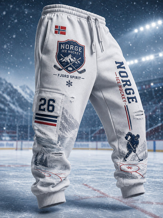 Idrottsbyxor med ishockeyinspirerad print för män