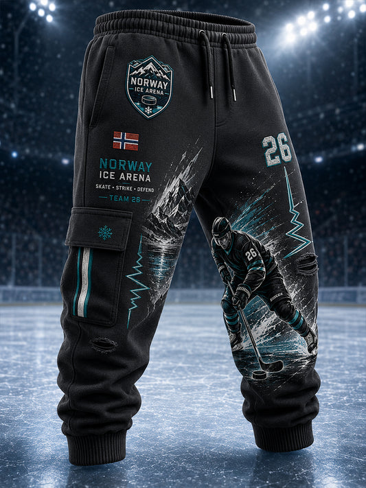 Idrottsbyxor med ishockeyinspirerad print för män
