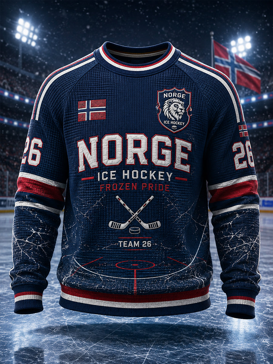 Mäns våffle-knit långärm Raglan T-shirt med hockey-tema tryckt