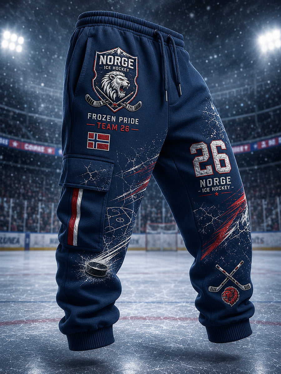 Mäns ishockey-Inspirerade Print Sportbyxor