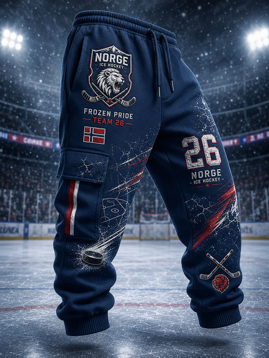 Mäns ishockey-Inspirerade Print Sportbyxor