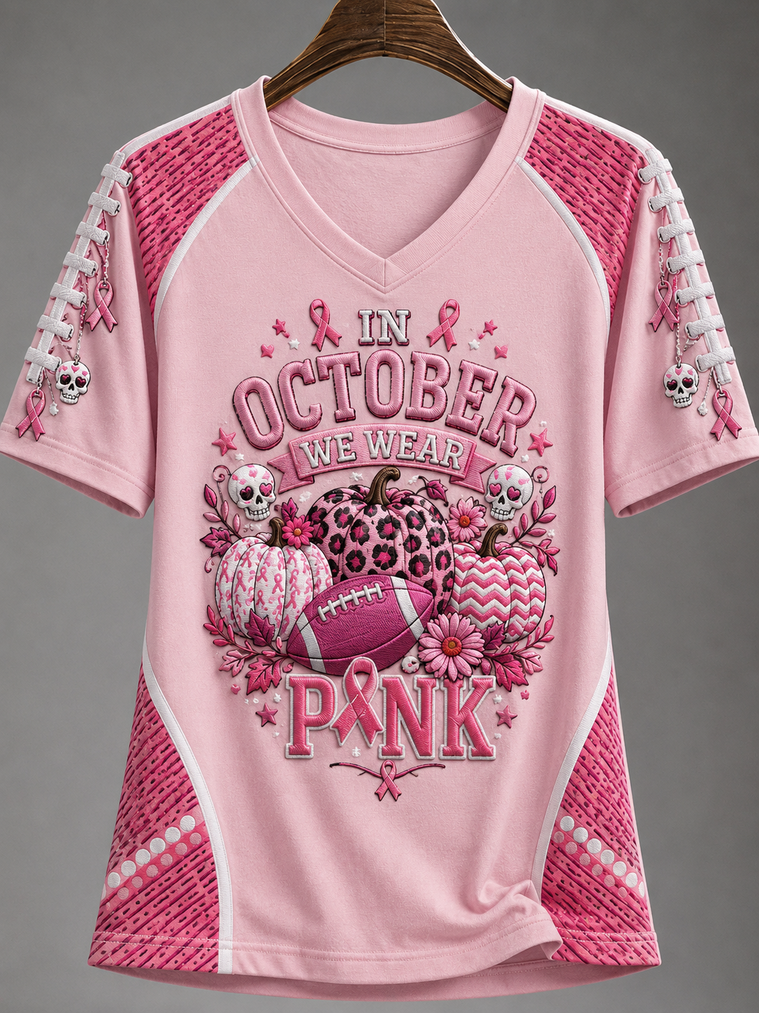 Kvinnors t-shirt i oktober där vi bär rosa