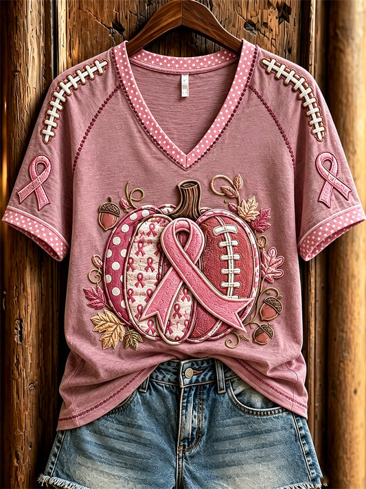 Kvinnors fotboll Inspirerad Bröstcancer Pink Fall Pumpkin Skriv ut kortärmad T-shirt