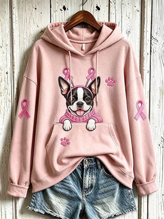 Kvinnors söta hund mönster tryckt avslappnad hoodie tryckt