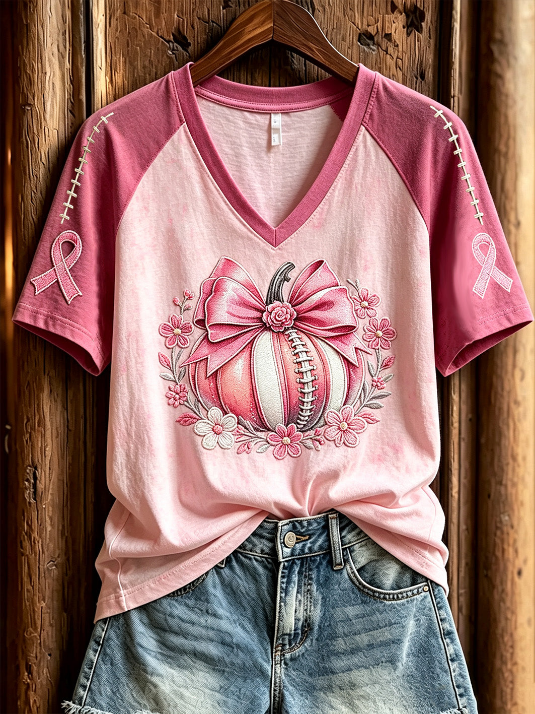 Kvinnor bröstcancer tema pumpa mönster tryckt avslappnad kort ärm T-shirt