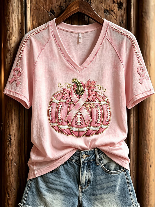 Damfotbollsinspirerad rosa pumptryckad t-shirt med korta ärmarna för bröstcancerkampanjen