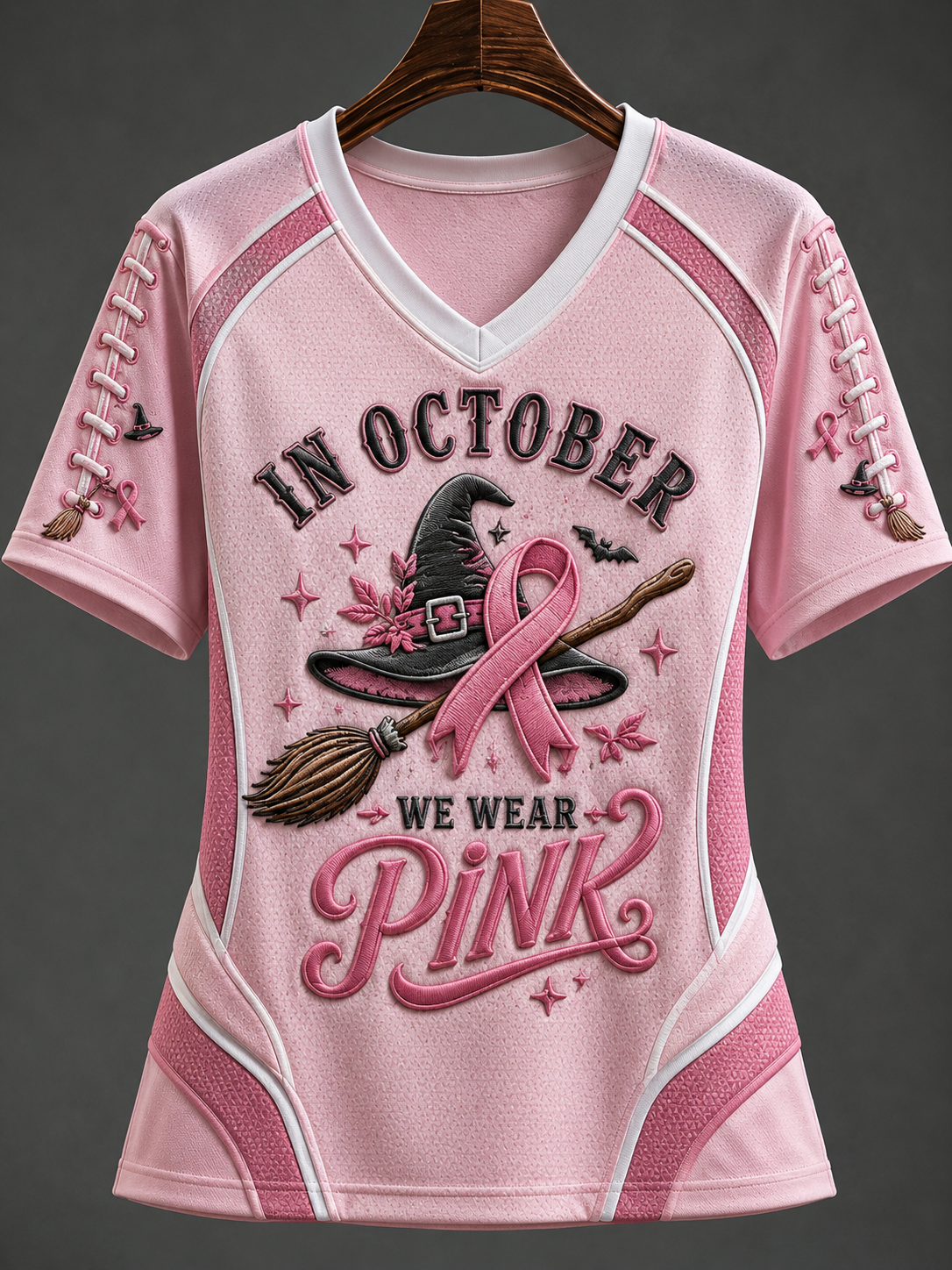 Kvinnors t-shirt i oktober där vi bär rosa