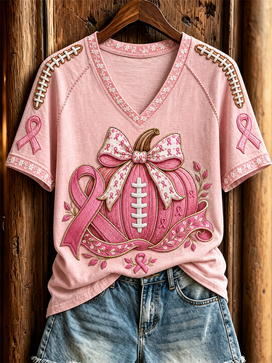 Kvinnors fotboll Inspirerad Bröstcancer rosa pumpa Skriv ut kortärmad T-shirt