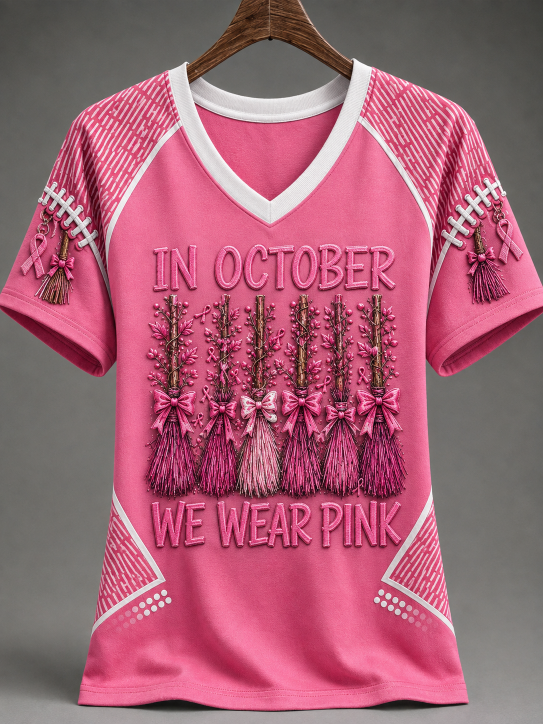 Kvinnors t-shirt i oktober där vi bär rosa