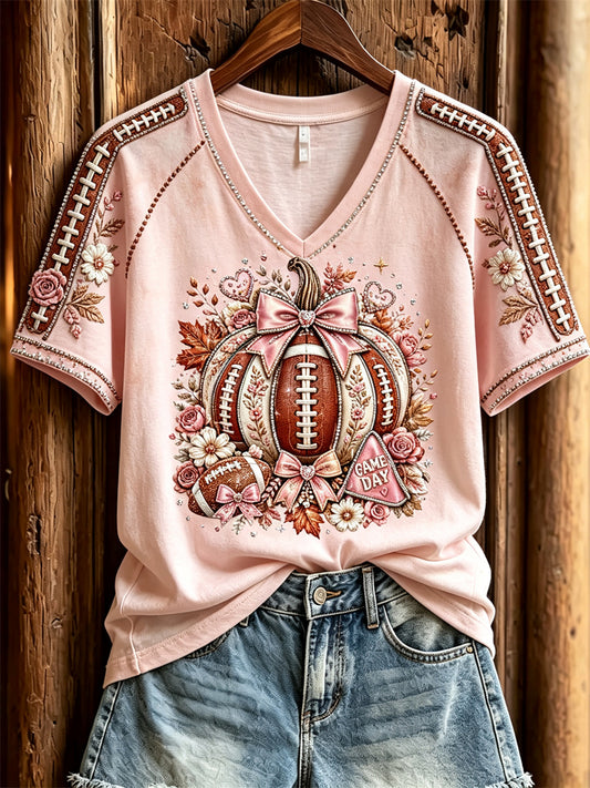 Kvinnors fotboll Inspirerad Bröstcancer rosa pumpa Floral Skriv ut kortärmad T-shirt