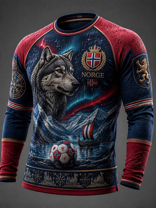 Herrtröja i norskt fotbollsmotiv med långa ärmar