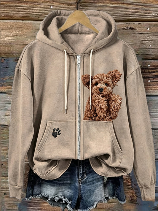 Kvinnors härliga ljugande Cockapoo Dog & Paw Print Full Zip Hoodie.