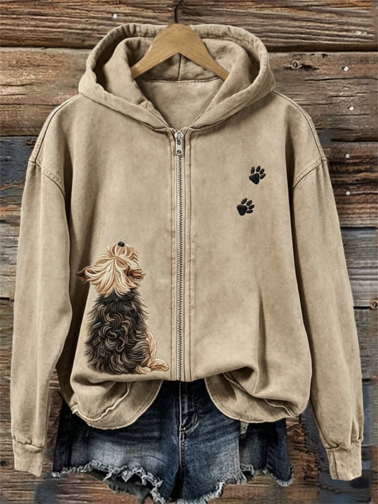Kvinnors ljuvliga Yorkshire hund tillbaka Visa tass utskrifter full Zip Hoodie.