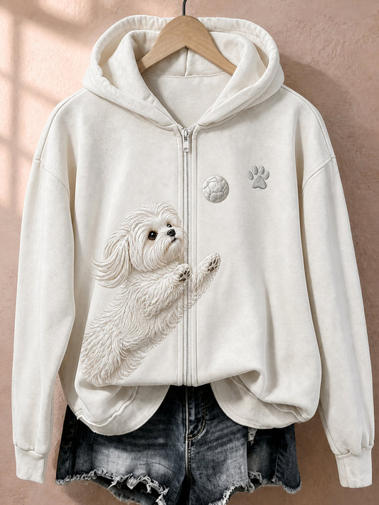 Retro Animal Art Skriv ut Casual Zip-Up Hoodie