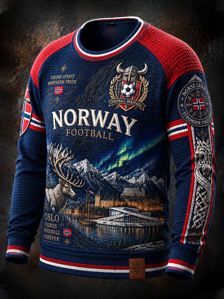 Herrtröja med norsk fotbollsmotiv och tryckt mönster