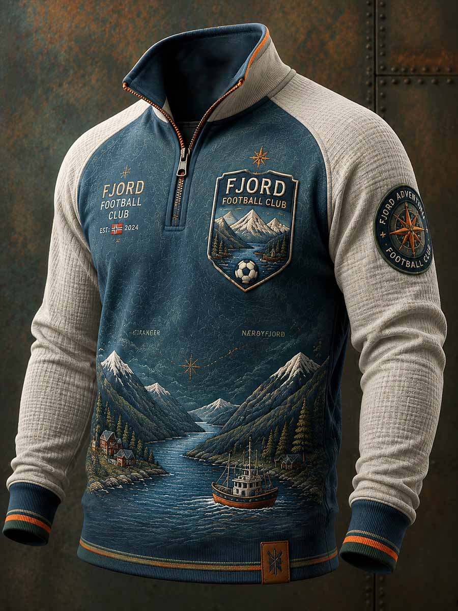 Herrtröja i vintagestil med fotbollsmotiv och grafiskt tryck