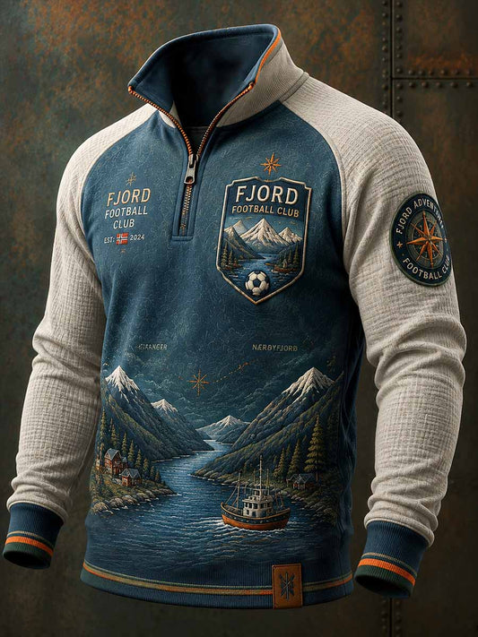 Herrtröja i vintagestil med fotbollsmotiv och grafiskt tryck