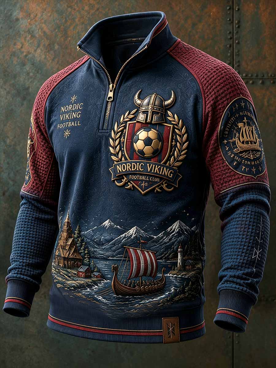 Herrtröja i vintagestil med fotbollsmotiv och grafiskt tryck