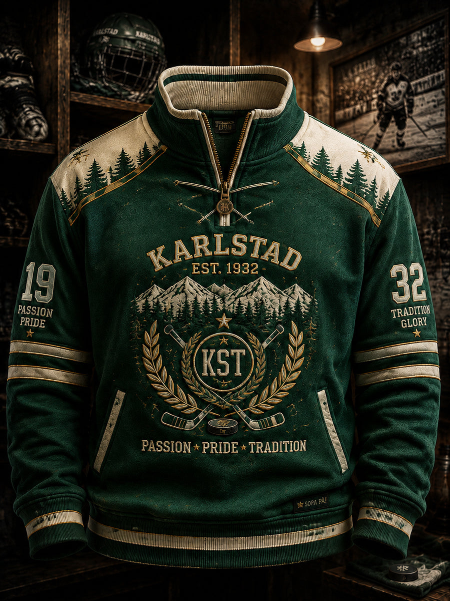 Grönt och vitt hockeydynasti Vintage blixtlås Sweatshirt