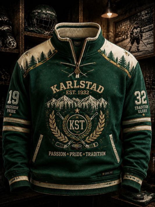 Grönt och vitt hockeydynasti Vintage blixtlås Sweatshirt