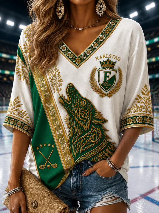 Grönt och vitt Hockeydynasti Vintage V-Hack T-shirt