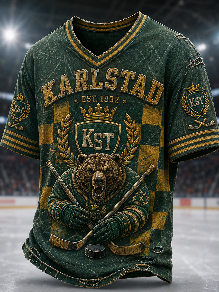 Mäns Grönvitt Hockeyarv Vintage T-shirt